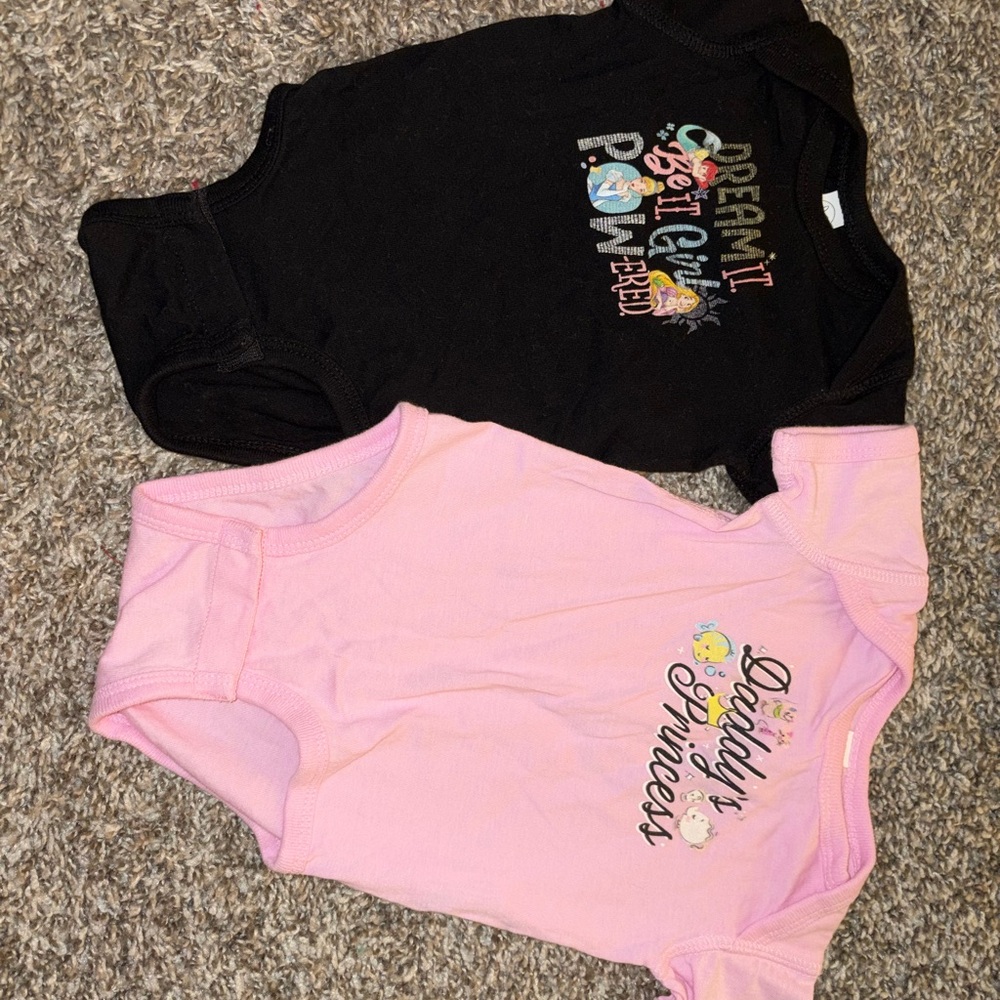 Baby Girl Short Sleeve Disney Princess Onesies - Black & Light Pink